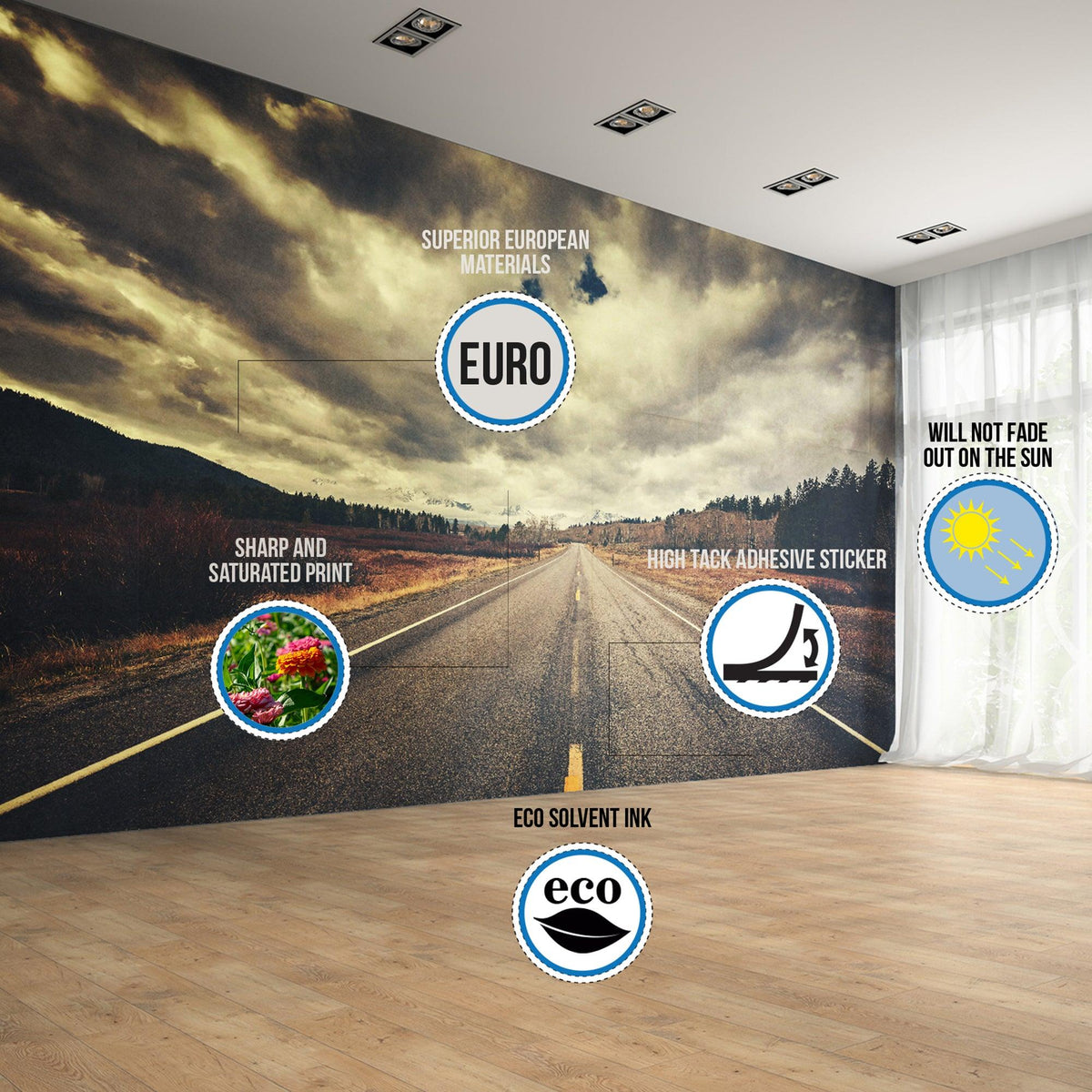 Custom wallpaper wall sticker featuring vivid print.