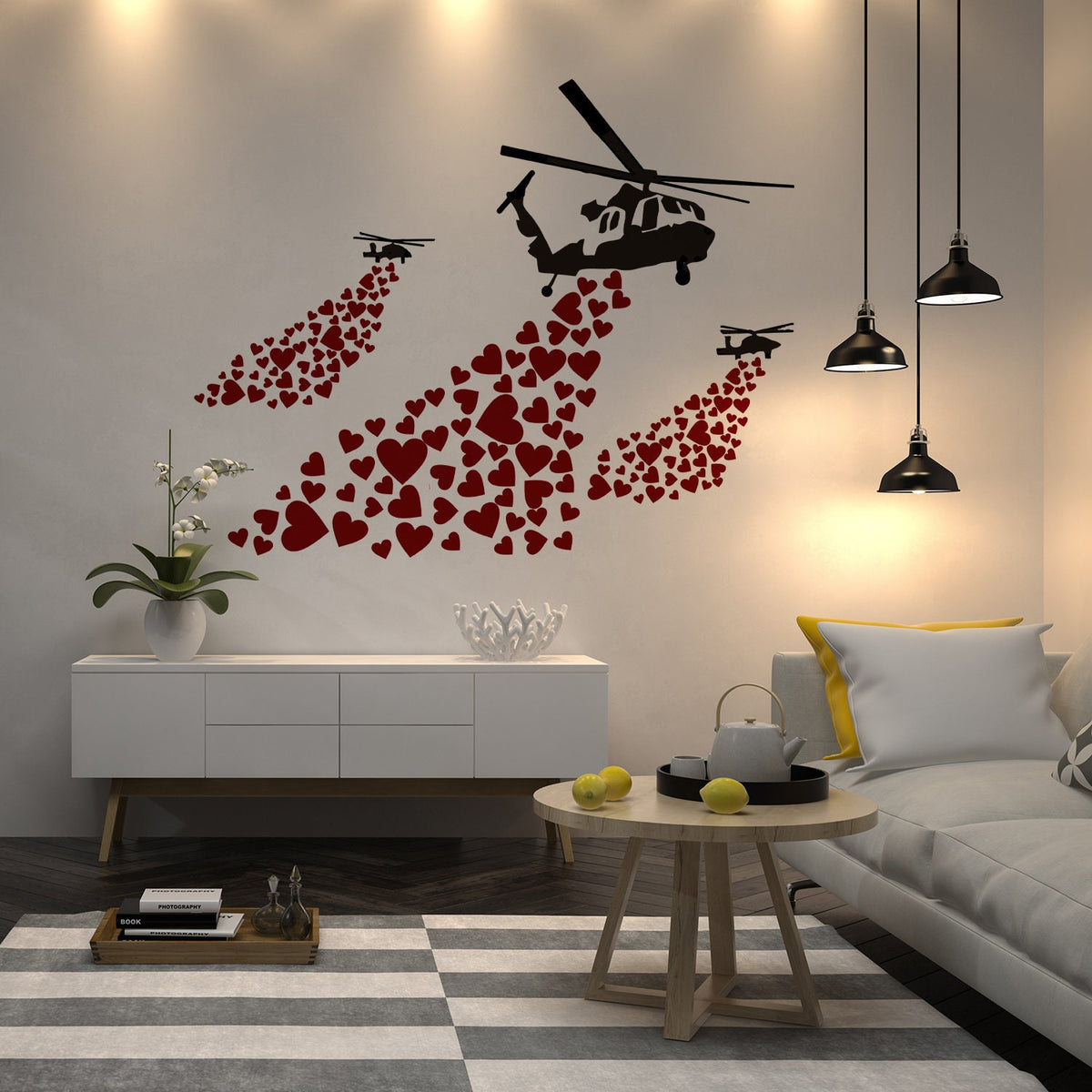 Printed vinyl decal artwork showing hearts street art vinyl wall decal