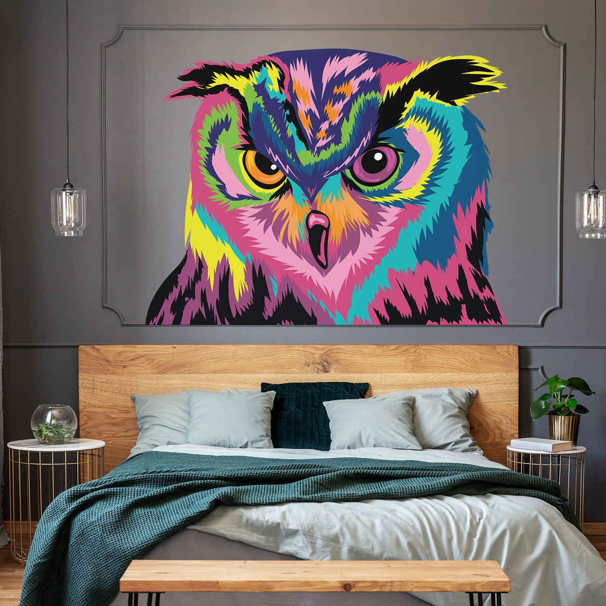 Colorful Owl Wall Sticker - Cute Bird Gift Vinyl Art Decor Decal
