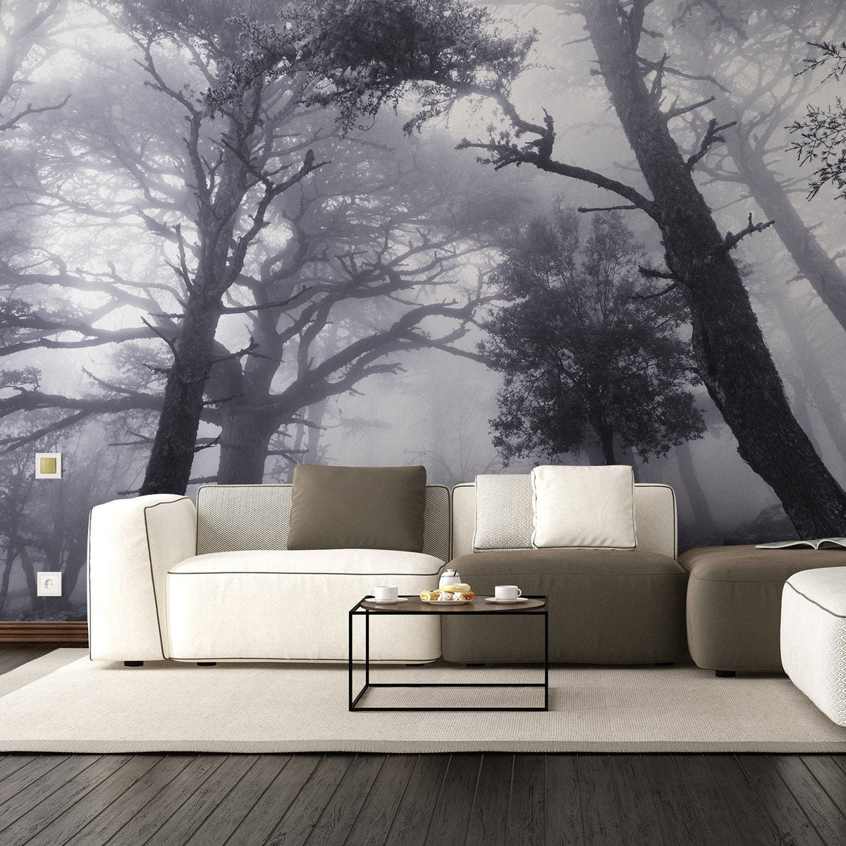 Product presentation view of Misty Forest Wall Mural.
