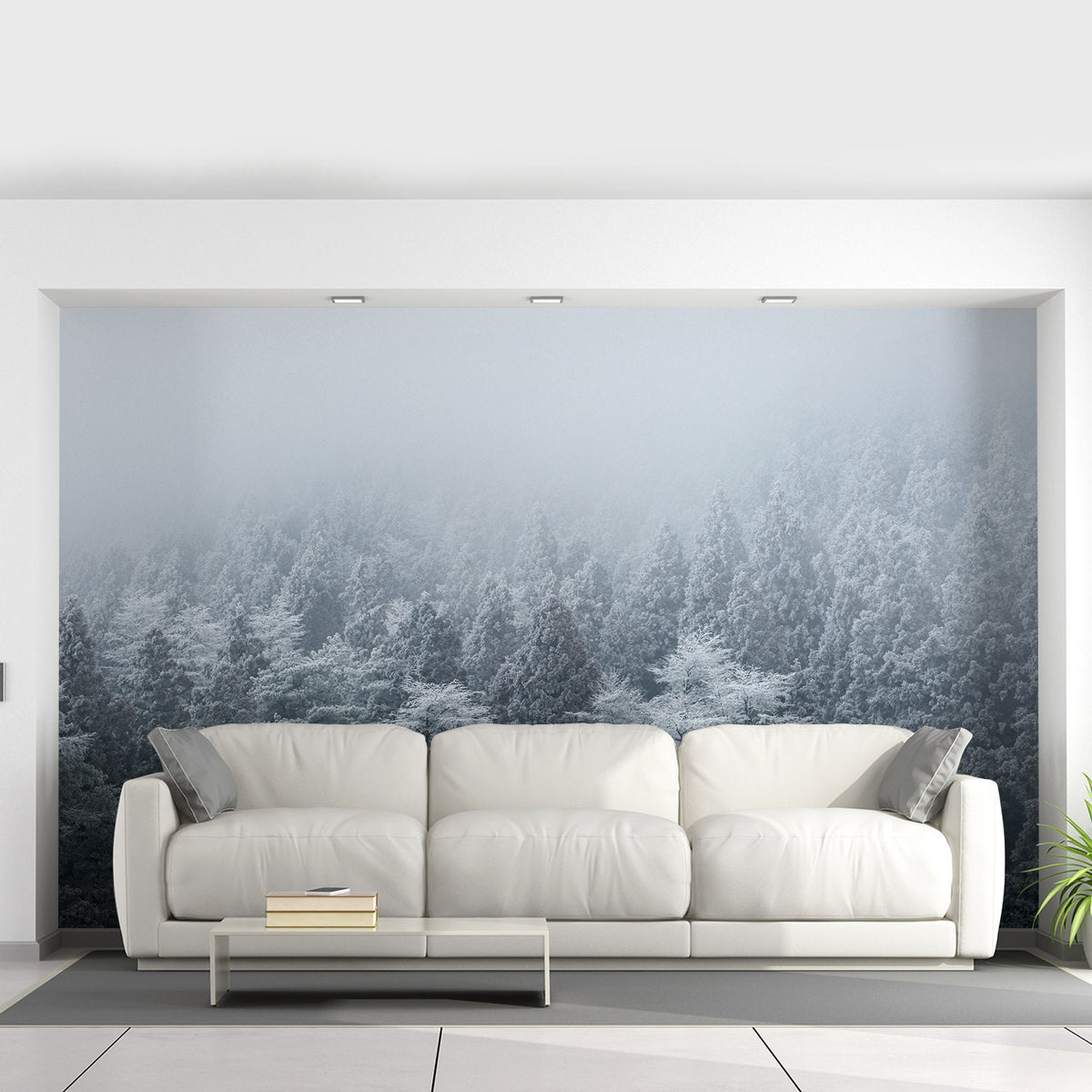 Alternate product presentation of Foggy Forest Wallpaper Sticker Mural.