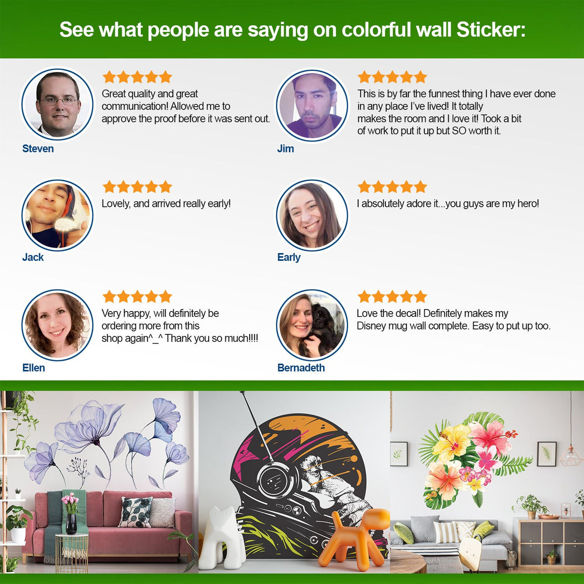 Product presentation view of Floral Wall Vinyl Sticker Mural.