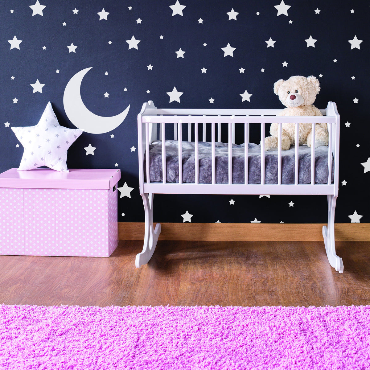 Product presentation view of 220x White Stars Wall Stickers.