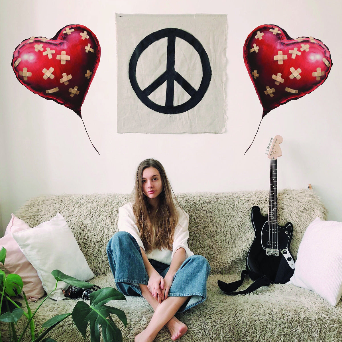 Printed vinyl decal artwork showing the heart shaped balloon street art style composition shown in the product gallery