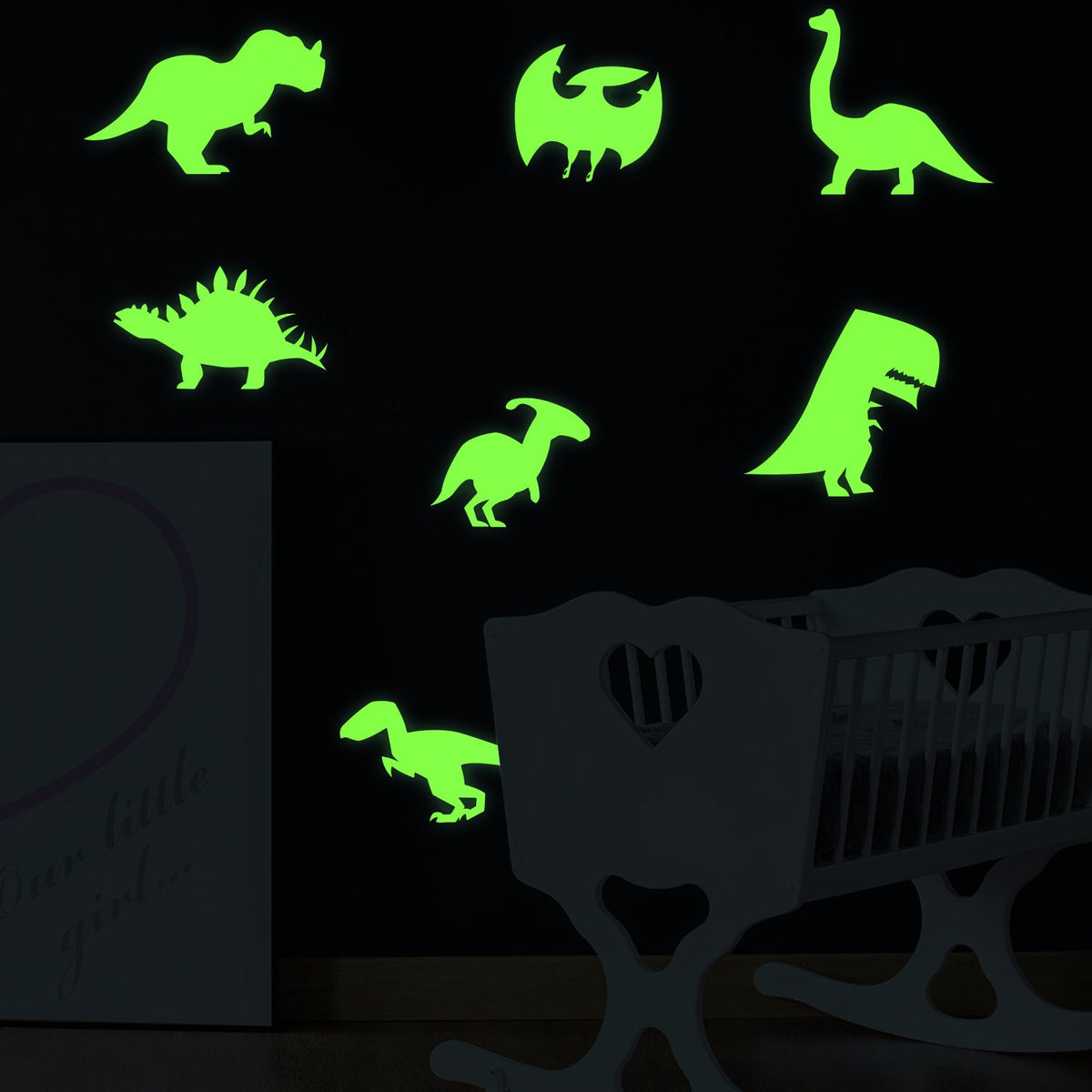 40 Glow in the Dark Dinosaur Wall Stickers featuring 40 separate glow in the dark dinosaur wall decals