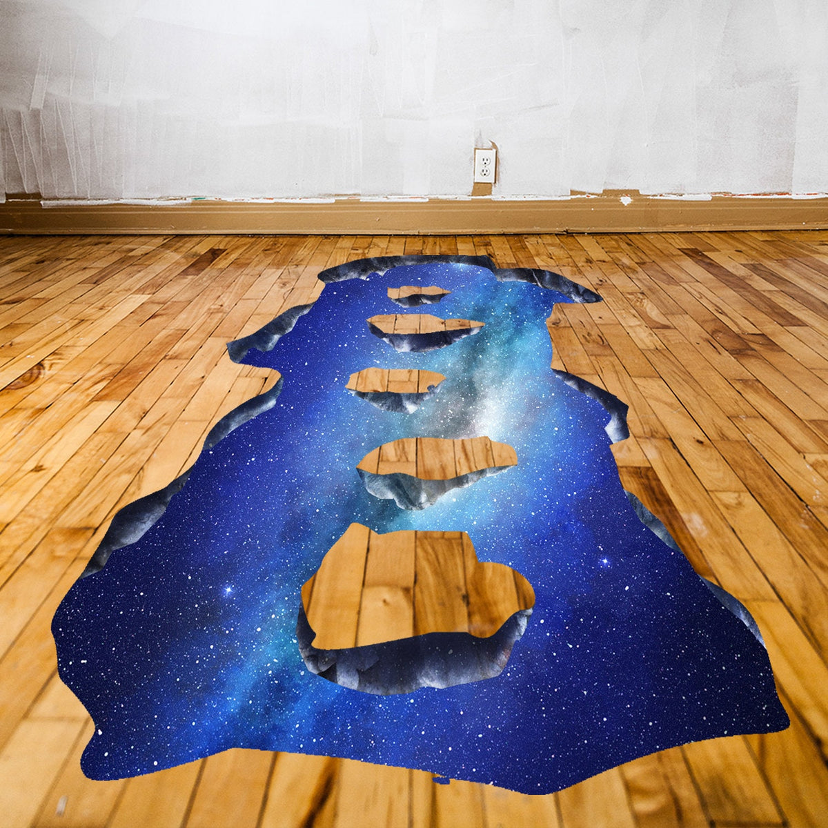 3D space bridge floor decal with a galaxy optical illusion