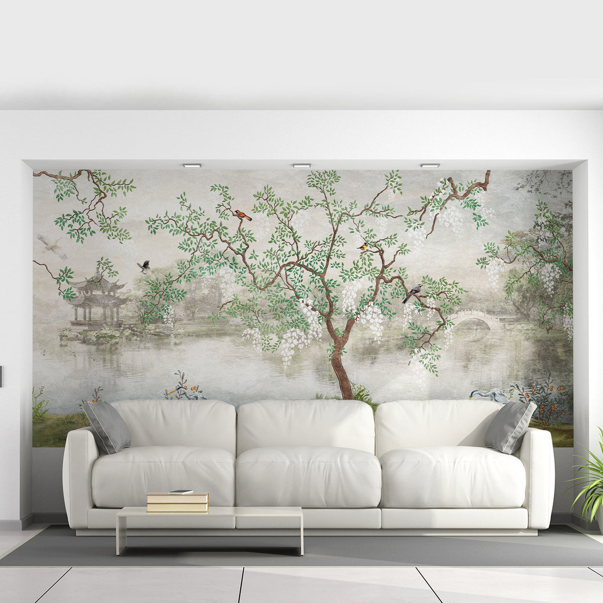 Toile Bedroom Chinoiserie Wallpaper Garden Vintage Sticker - Grey Adhesive Wall Paper Print Home Decor