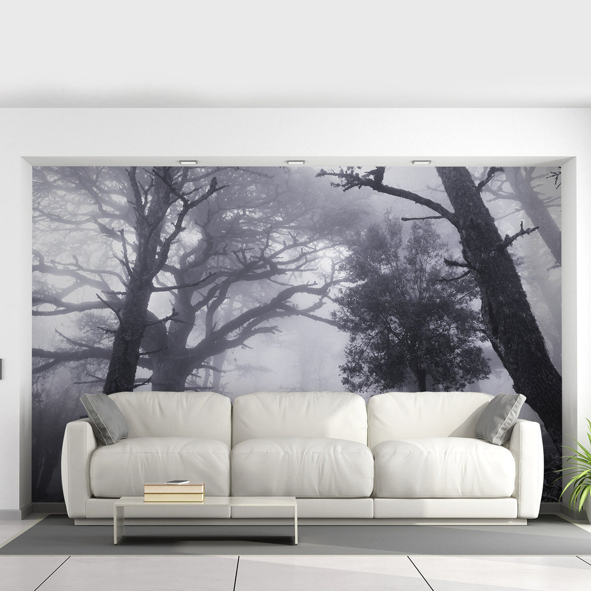 Alternate product presentation of Foggy Forest Wallpaper Decal.