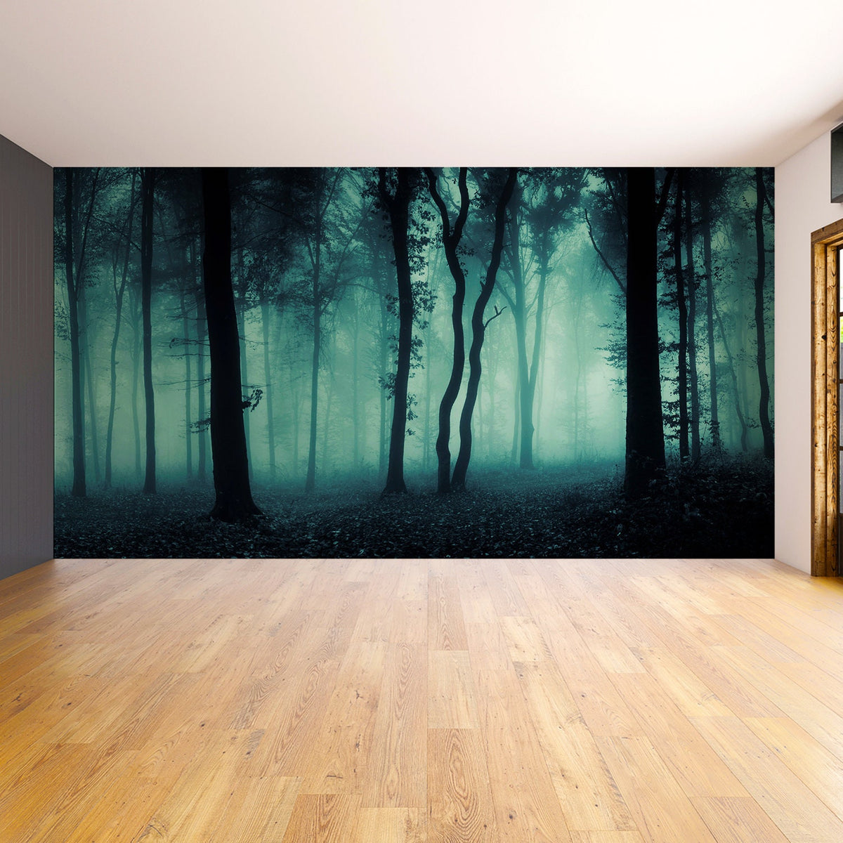 Foggy Forest Wallpaper Decal - Landscape Tree Wall Paper Mural Self Peel And Stick Sticker.