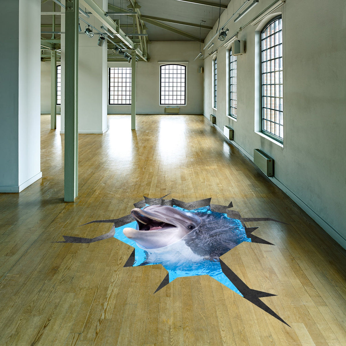 Product detail view of 3d Floor Dolphin Decal.