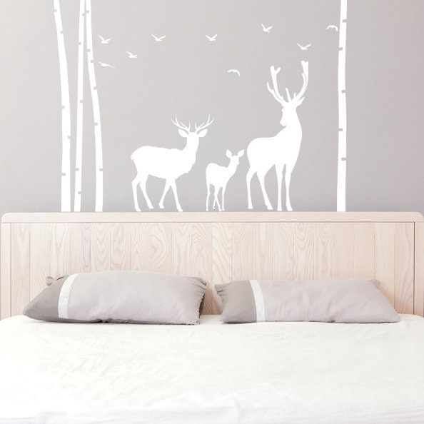 Printed vinyl decal artwork showing the deer, moose, birch trees and woodland composition shown in the product gallery