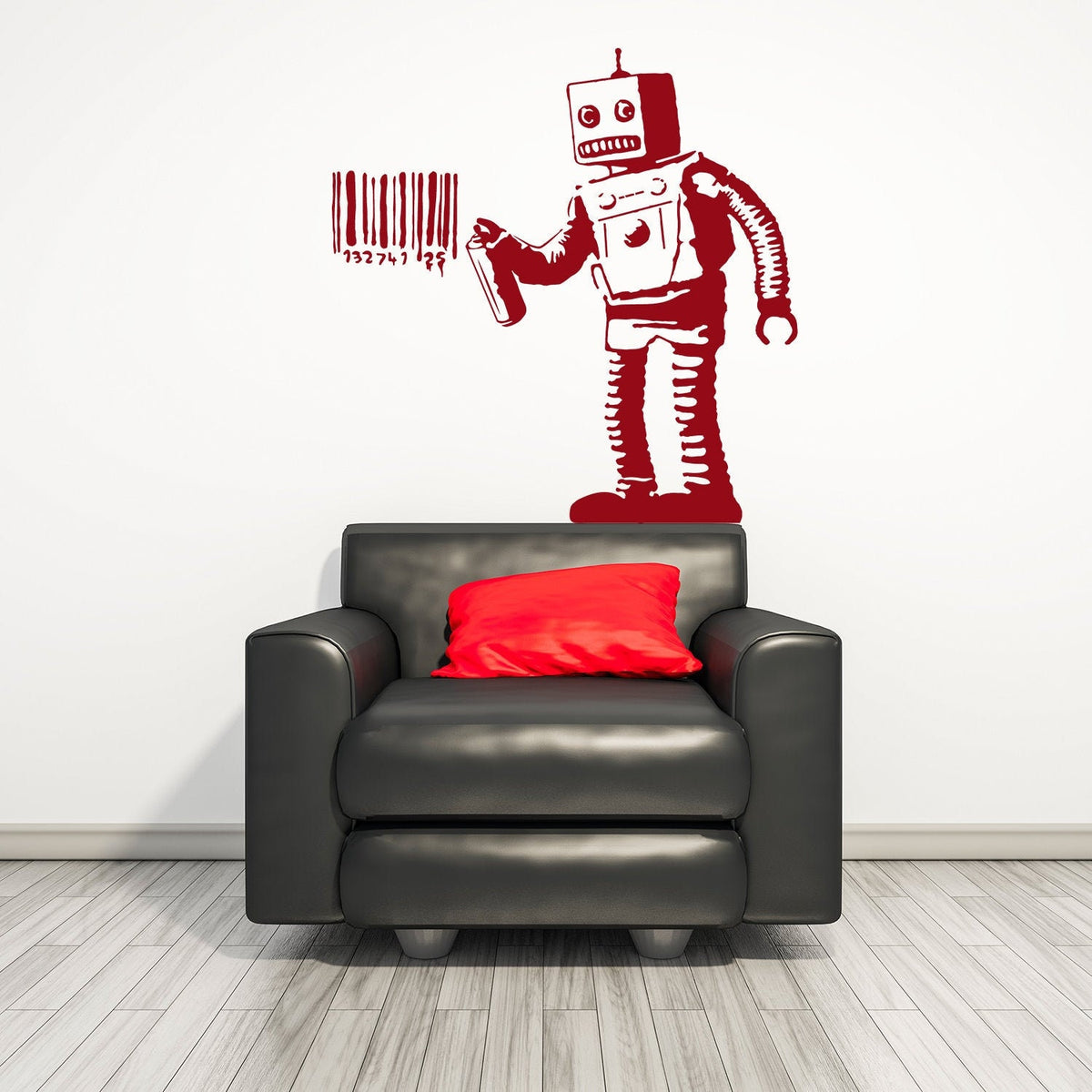 Barcode robot street art vinyl wall sticker.