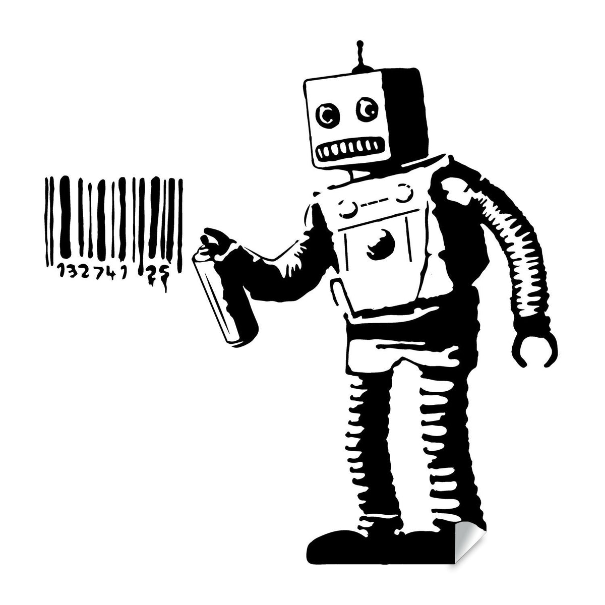 Barcode robot graffiti machine wall decal.