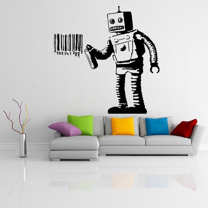 Product presentation view of Artist Barcode Robot Wall Vinyl Sticker.