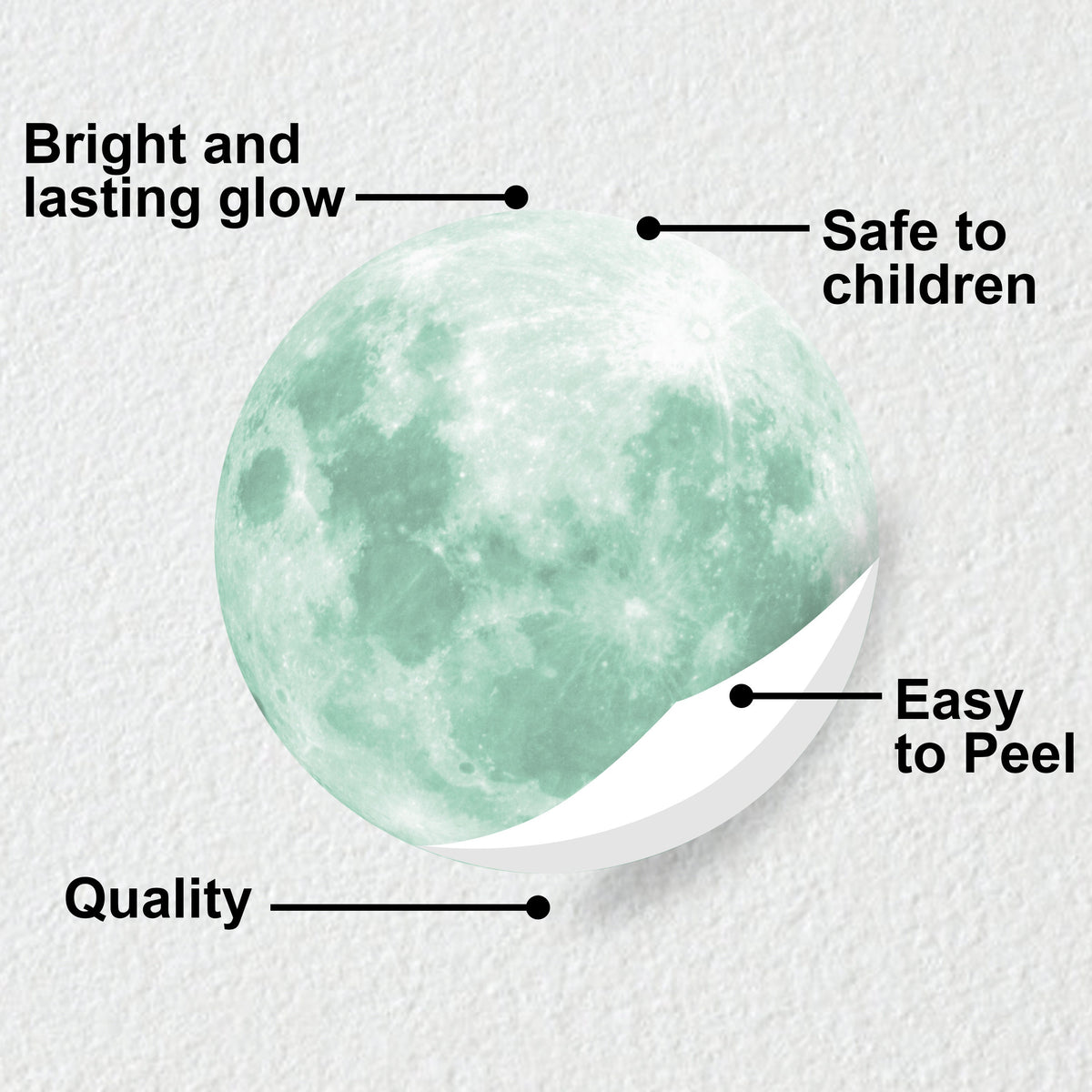 Glow In The Dark Moon Wall Sticker - Glowing Ceiling Decal For Kid Room Bedroom The Light Decor.