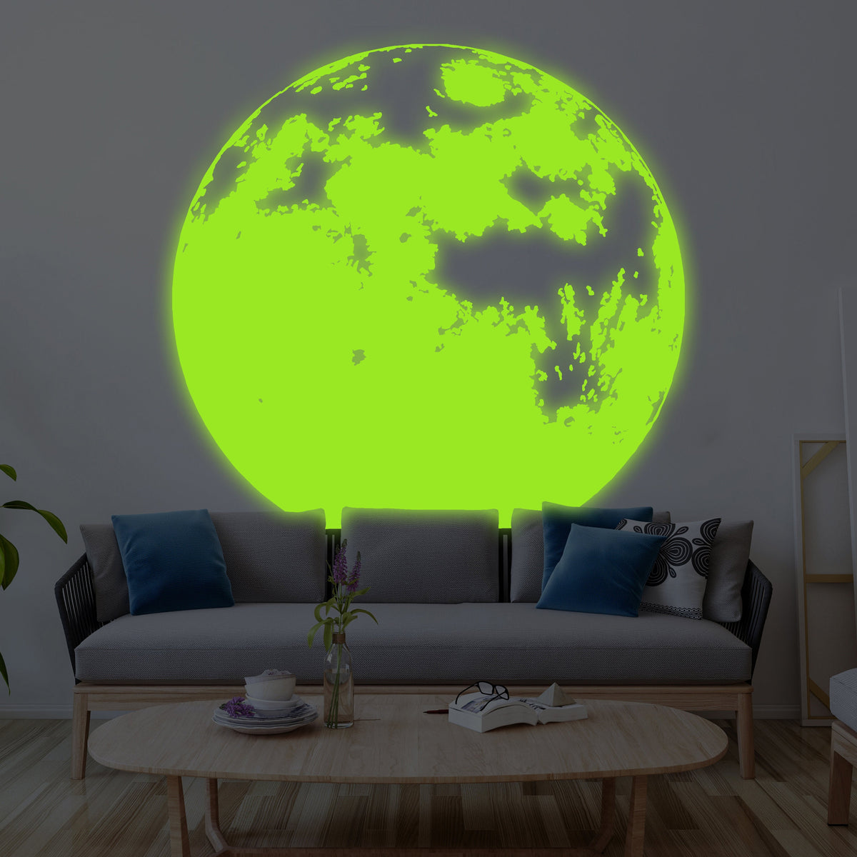Glow In Dark Moon Wall Decor Decal - Nigh Light Full Large Sticker For Nursery Baby Kids Room
