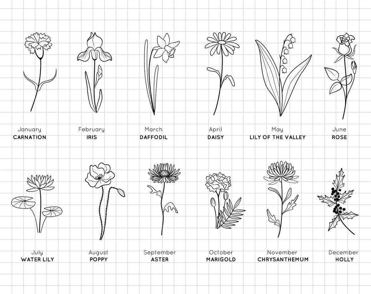 Personalized Birth Flower Name Sticker - Custom Birthday Month Floral Vinyl Wall Decal.