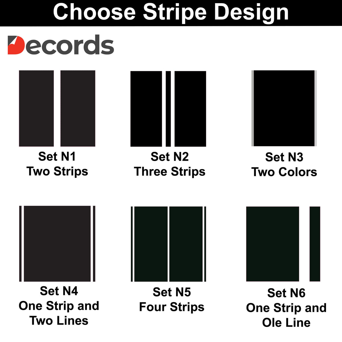 Color options for Two Lines Racing Stripes Car Stickers.