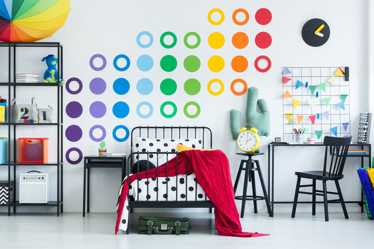 36x Rainbow Circle Wall Decals - Dots Stickers Room Decor