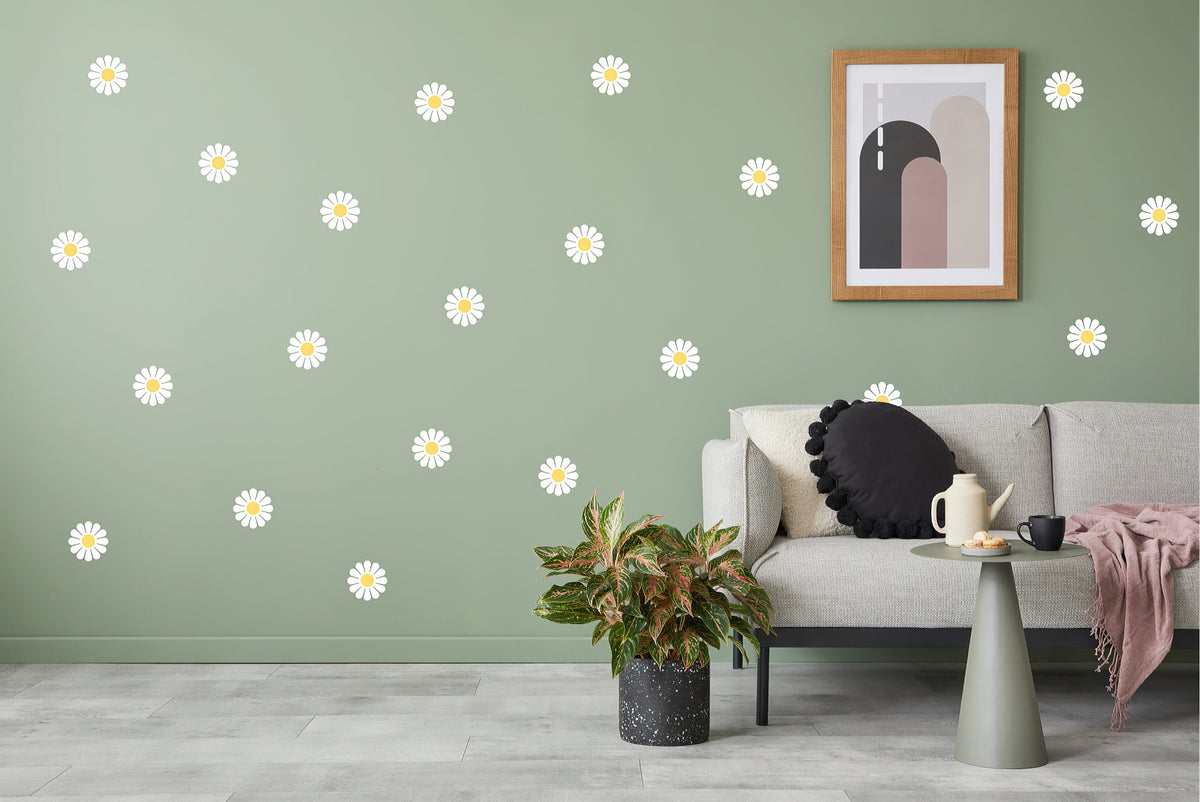 Product presentation view of 24x Daisy Flowers Wall Stickers.