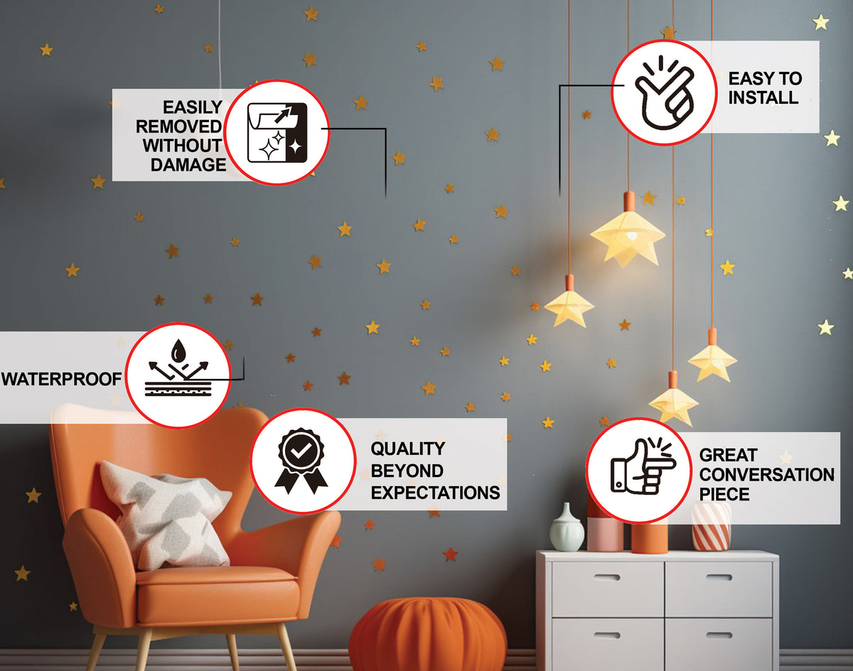 200 Piece Star Wall Decal Set featuring 200 individual vinyl decals in the colour you select