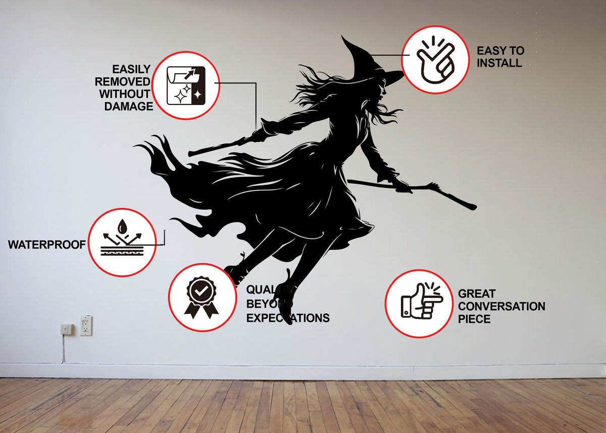 Halloween flying witch silhouette for window decor.