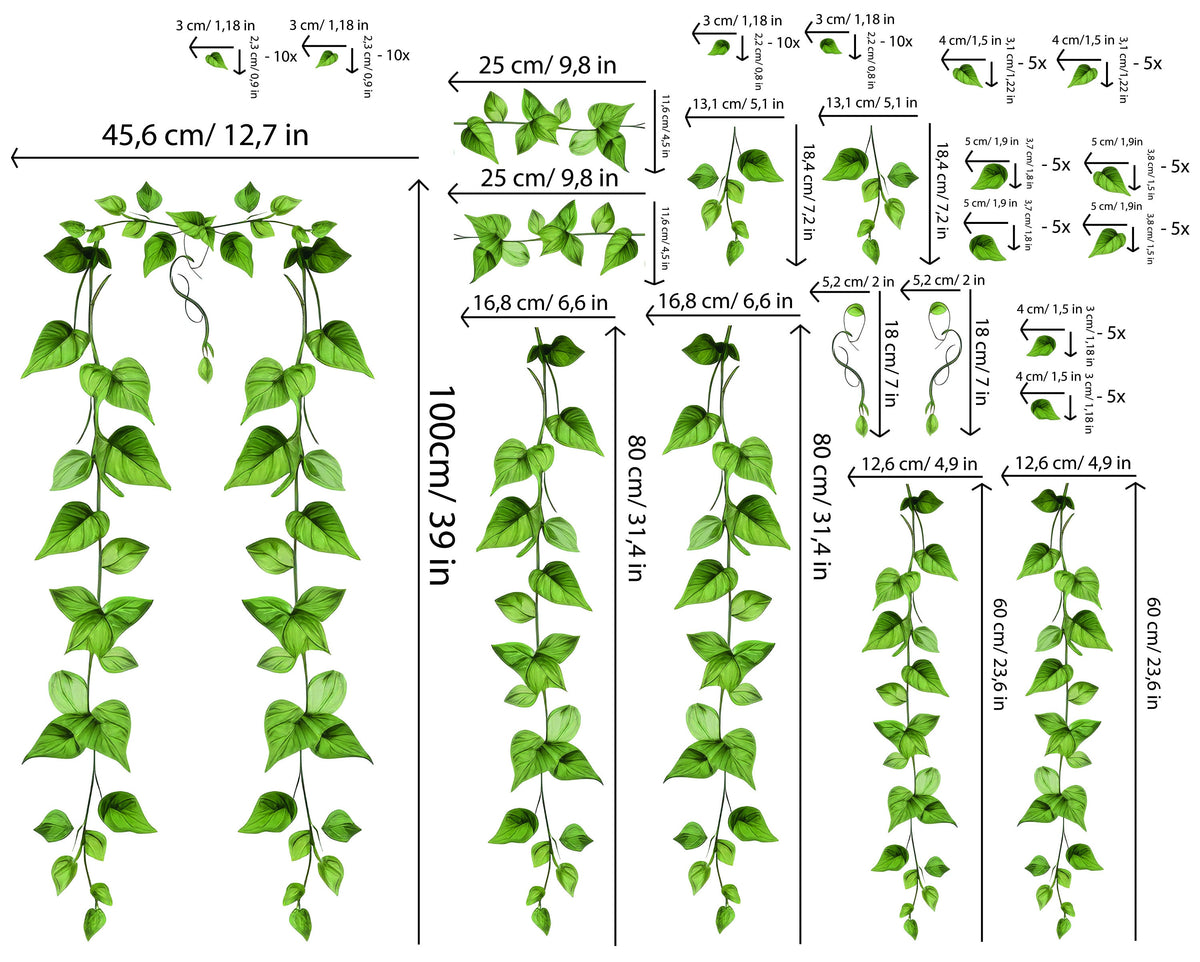 Alternate product view of the hanging green ivy vine wall sticker.