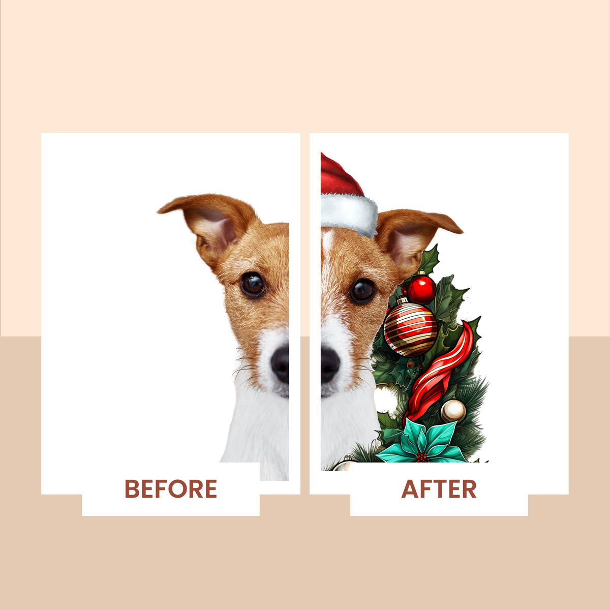 Custom Pet Christmas Wreath Wall Decal - Dog Photo Personalized Festive Sticker - Cat in Red Hat Vinyl Mural