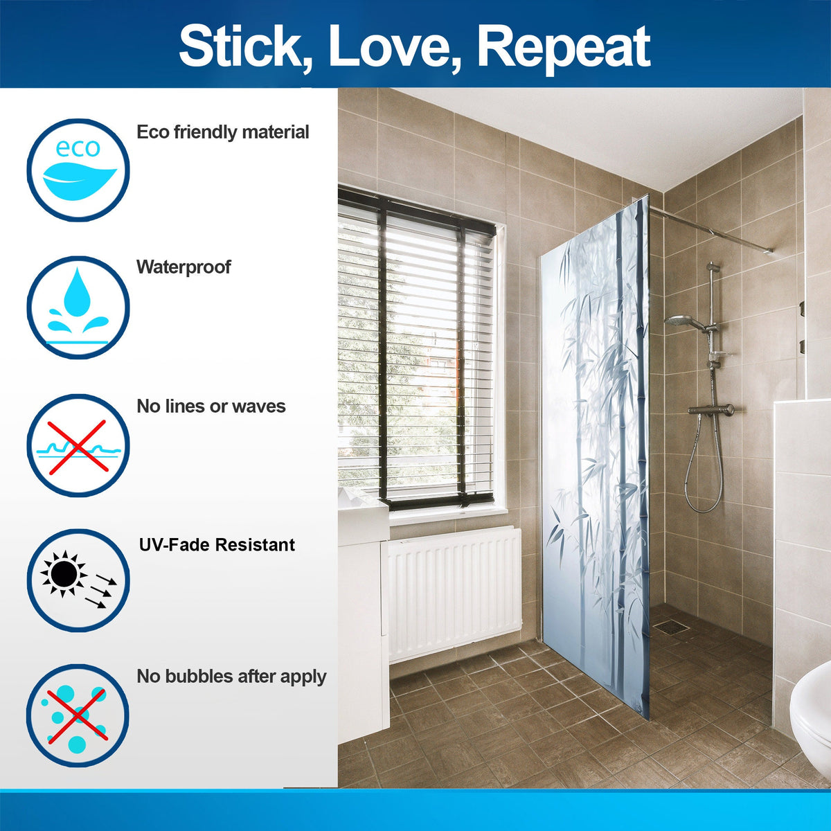 Product gallery view of Tranquil Bamboo Forest Shower Glass Door Sticker.