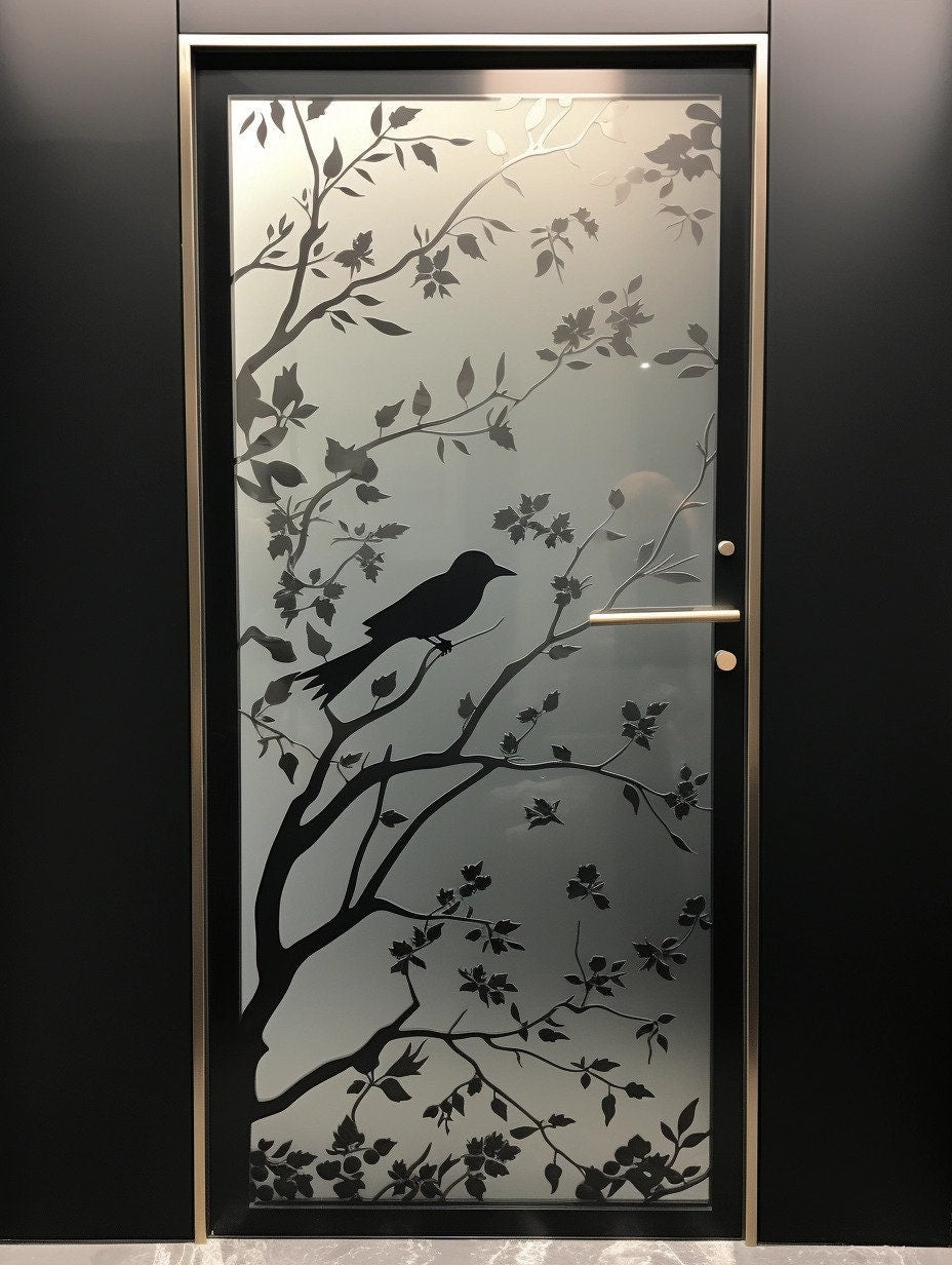 Product gallery view of Elegant Frosted Black Tree Silhouette Decal for Glass Doors.