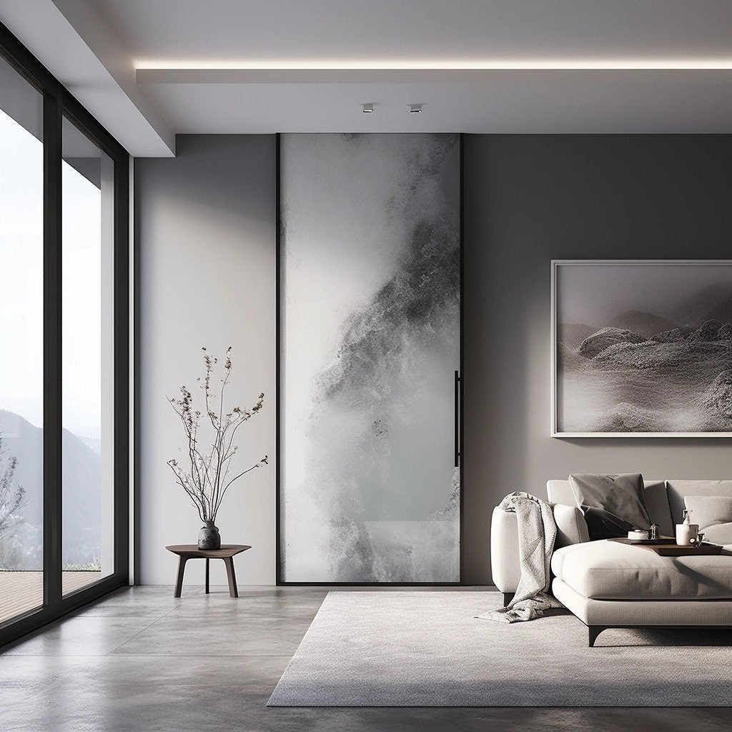 Contemporary Smoky Glass Door Sticker applied to a window.