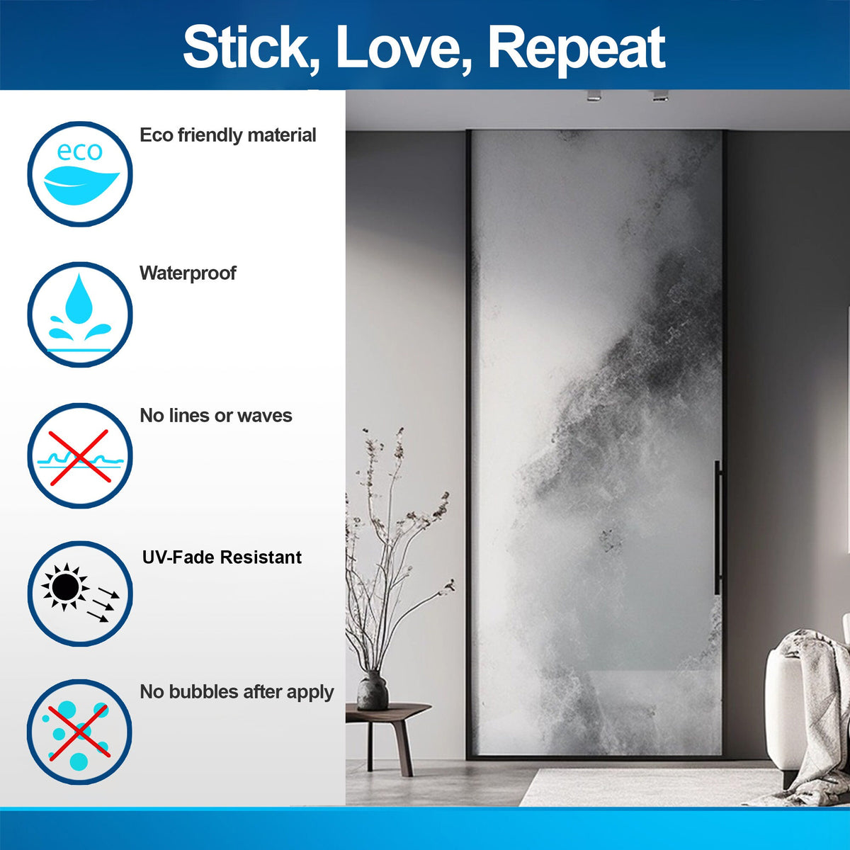 Product gallery view of Contemporary Smoky Glass Door Sticker.