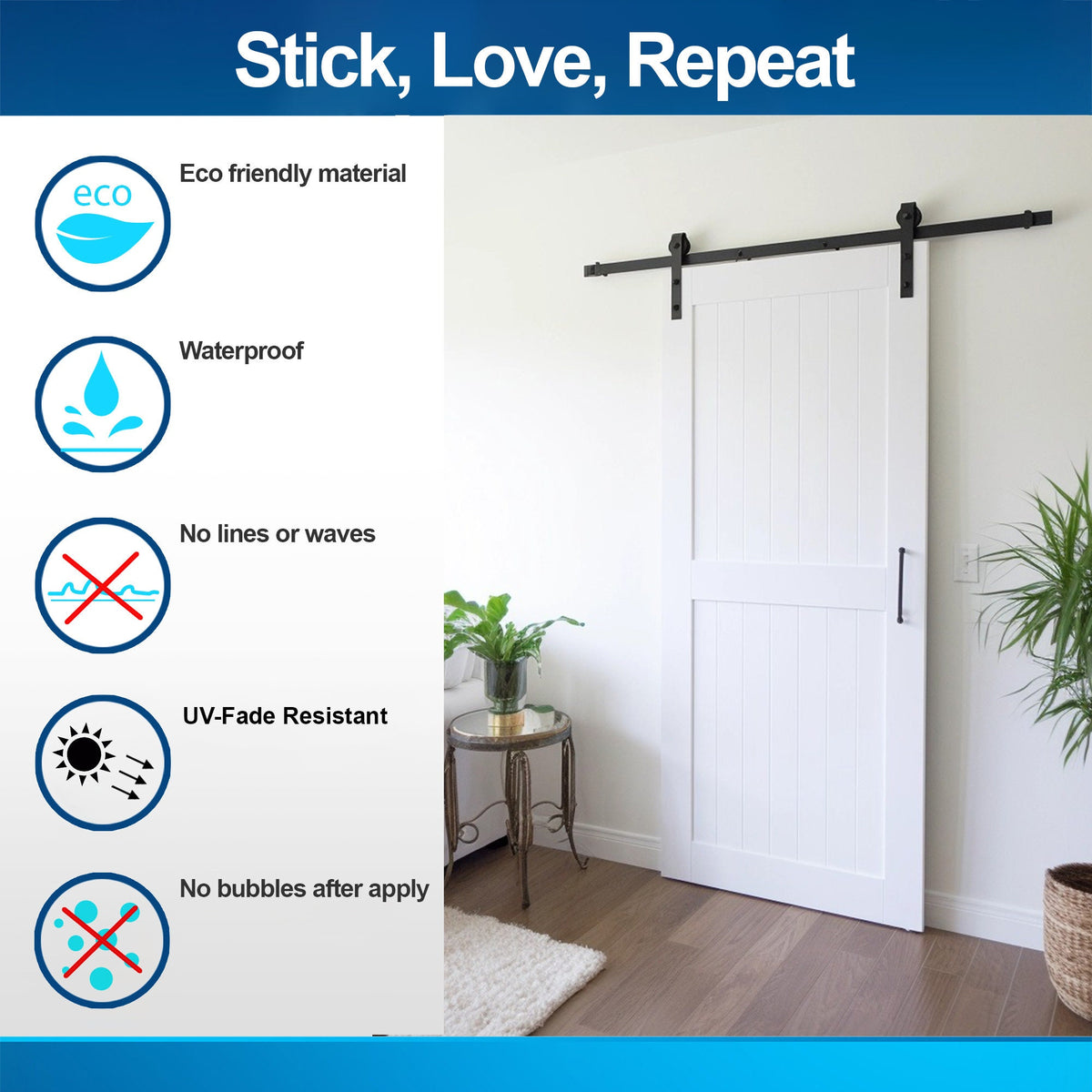 Alternate product view of White Rustic Wood Barn Door Wallpaper Sticker.