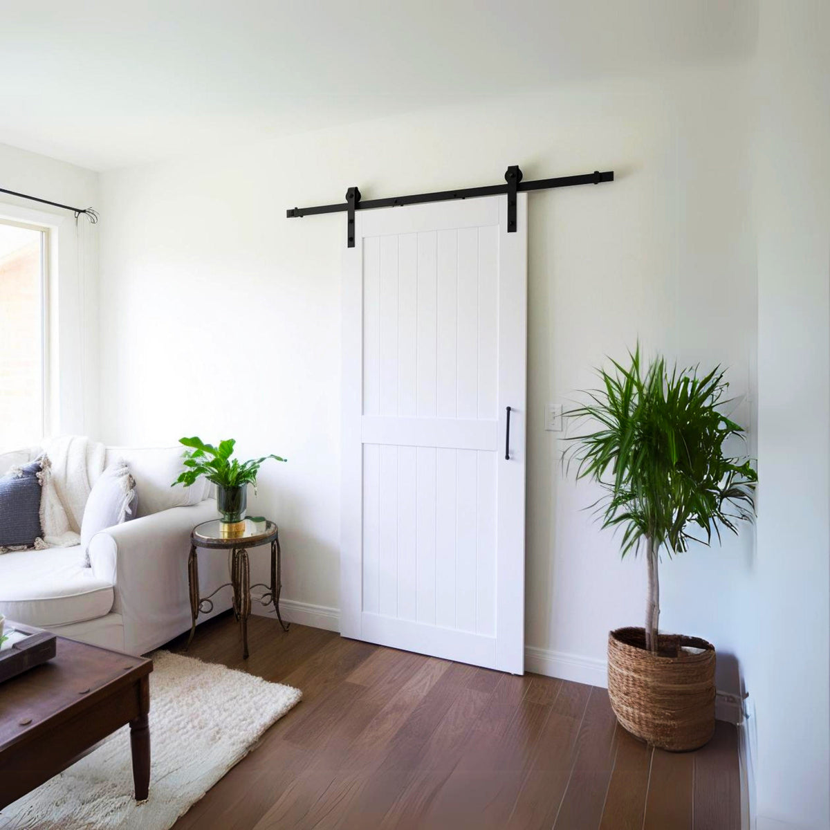 White Rustic Wood Barn Door Wallpaper Sticker - DIY Peel and Stick Wooden Door Cover Decal