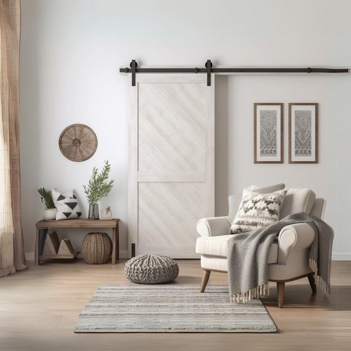 White Barn Door Wallpaper Decal - Rustic Light Wood Barn Door Cover Decal