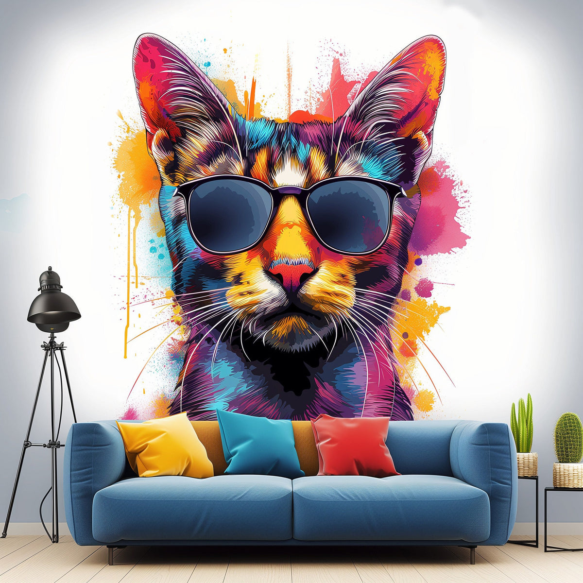 Watercolor Cat with Sunglasses Wall Decal featuring Sunglasses Wall Decal Playful Feline Cute Kitten Art Decal