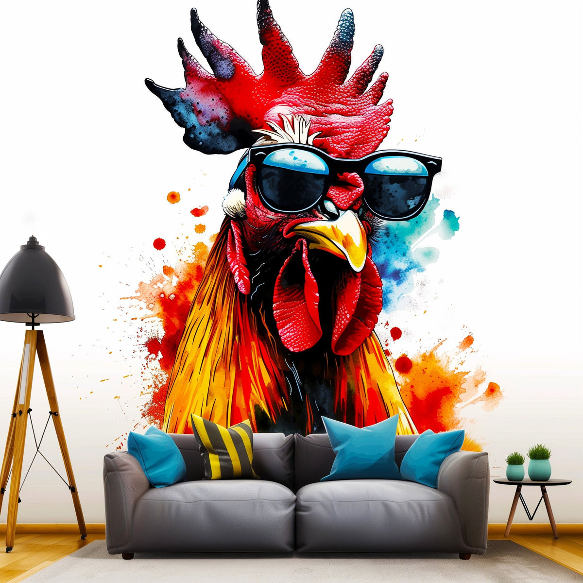 Colorful Poultry Wall Sticker Decals with Sunglasses featuring Sunglasses Modern Chicken Art Decal
