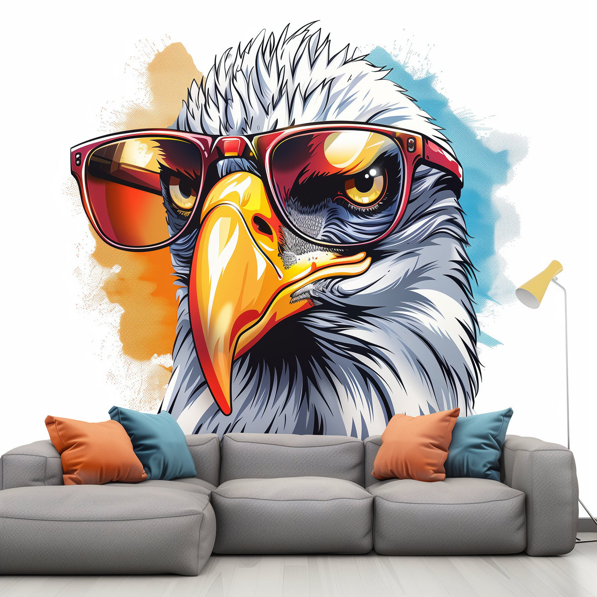 Vibrant Watercolor Bald Eagle with Glasses Wall Decal featuring Glasses Wall Decal Colorful Bird Sticker