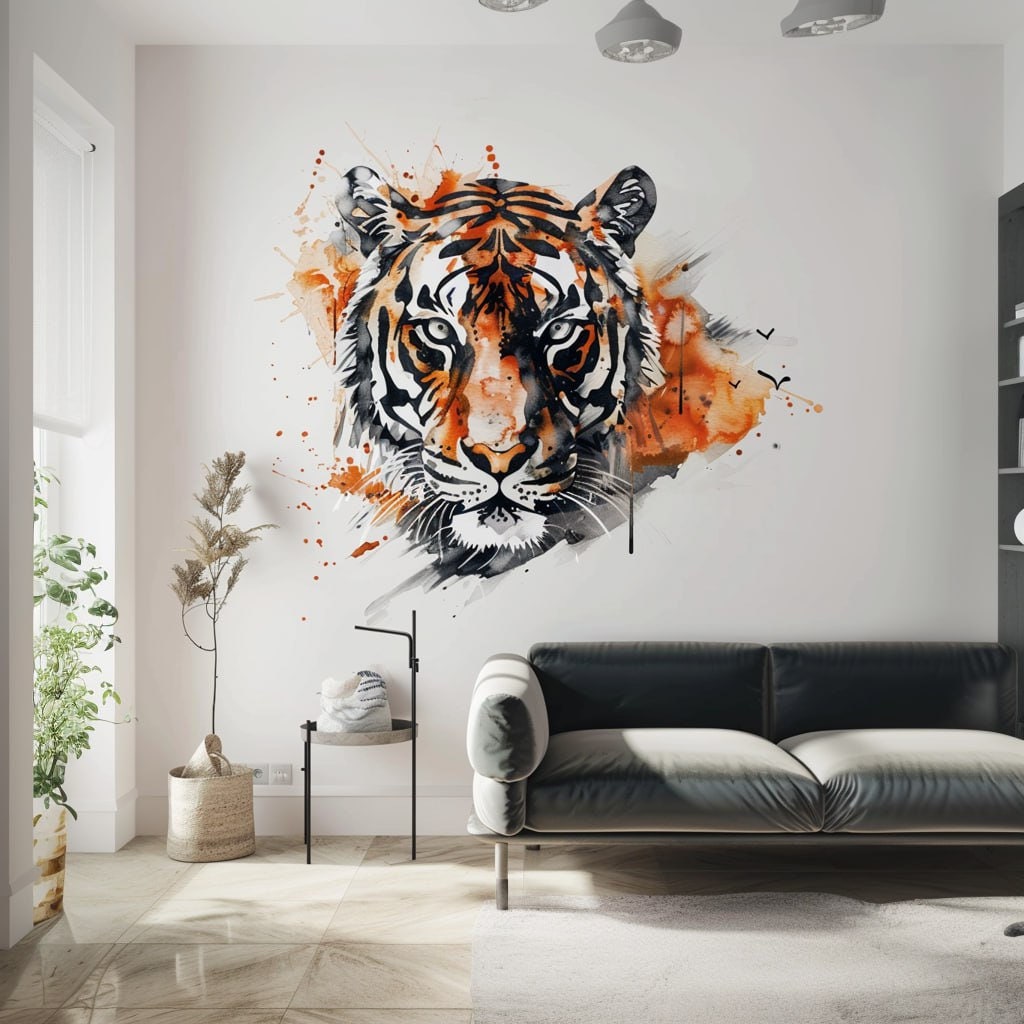 Watercolor Tiger Head Wall Art Sticker Decals - Vibrant Jungle Safari Decor