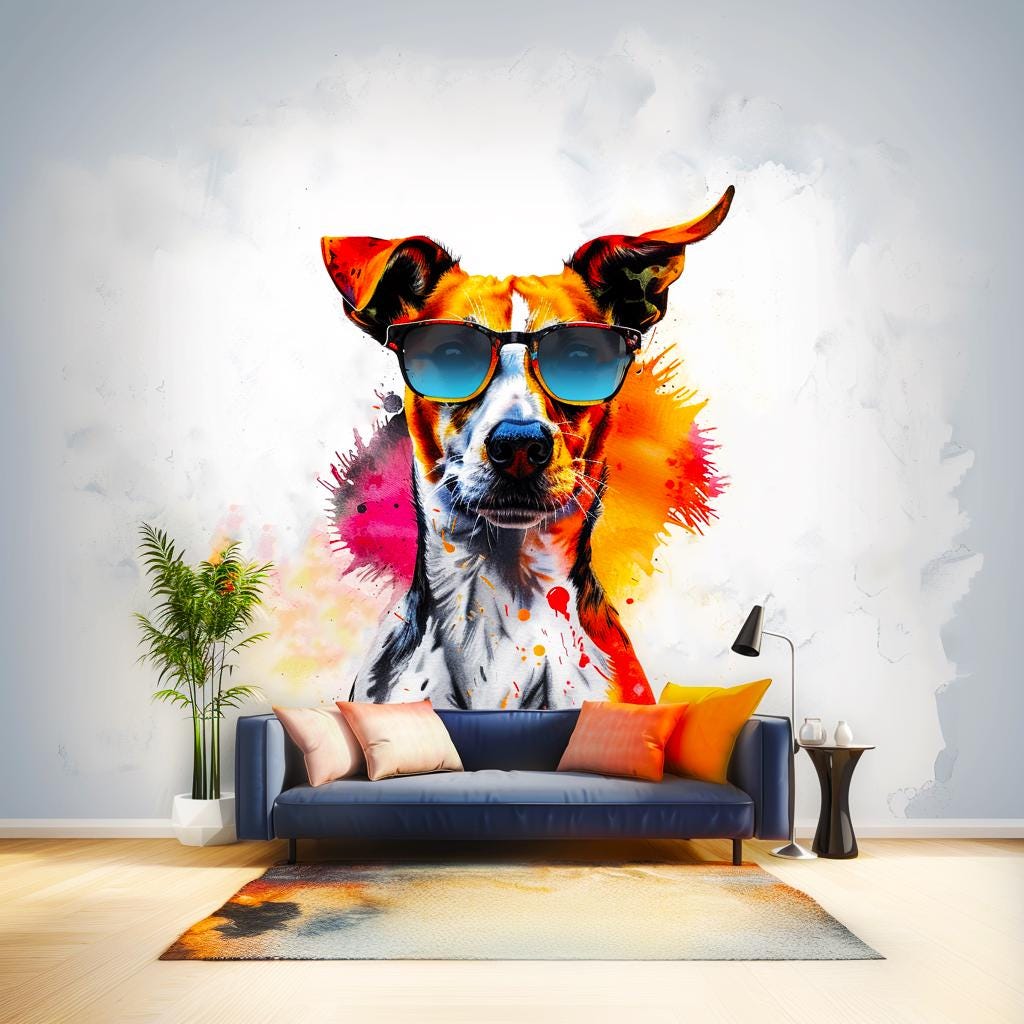 Photorealistic Jack Russell Terrier Wall Sticker featuring Sunglasses Decal