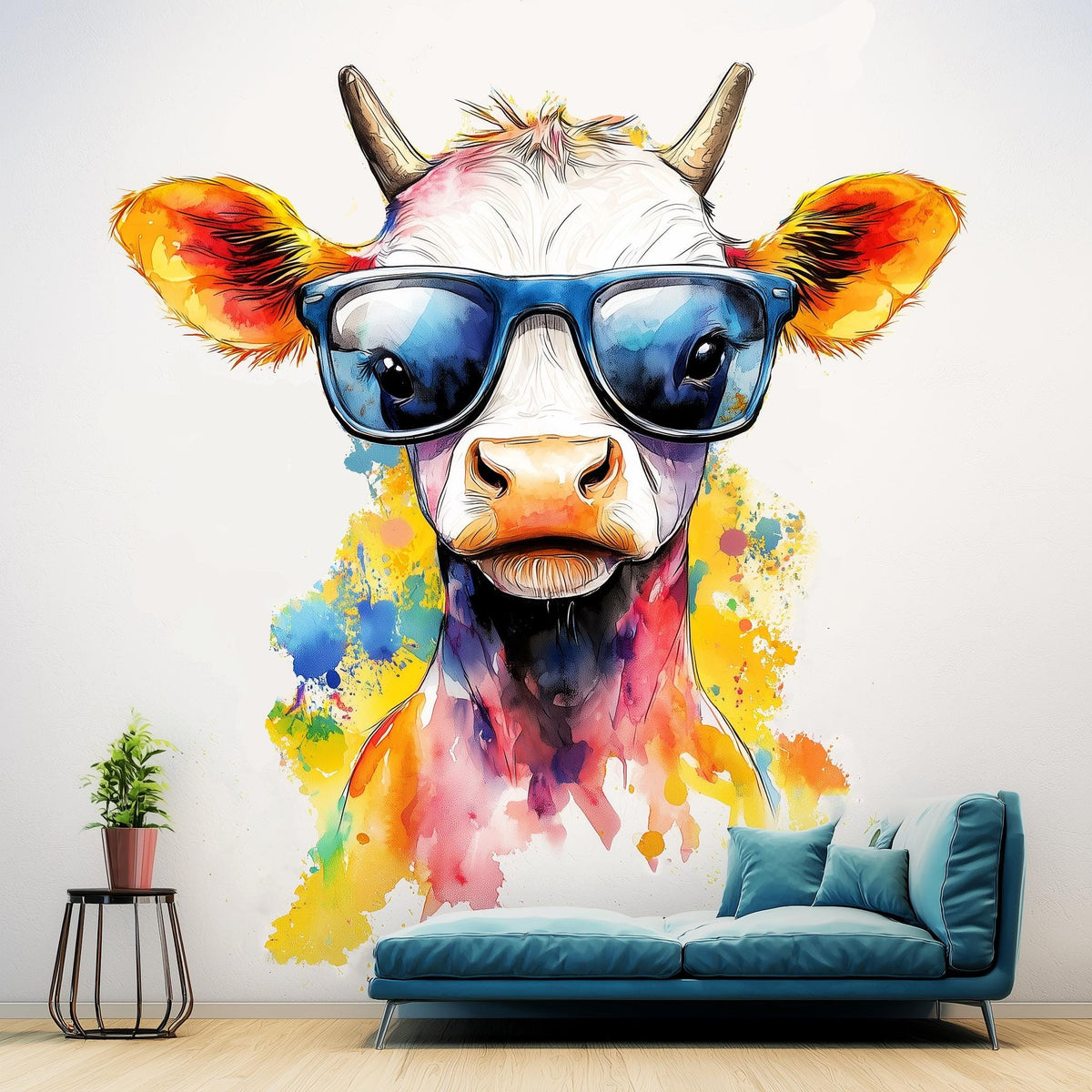 Product gallery view of Baby Cow with Sunglasses Wall Decal.