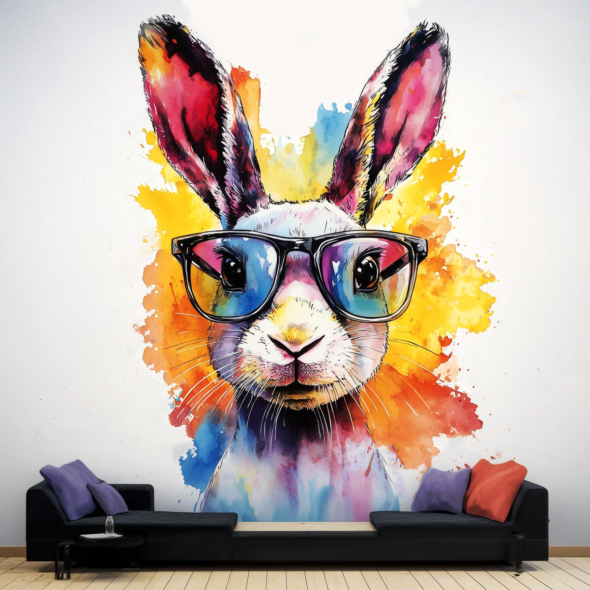 Product gallery view of Vibrant Rabbit with Sunglasses Wall Decal.