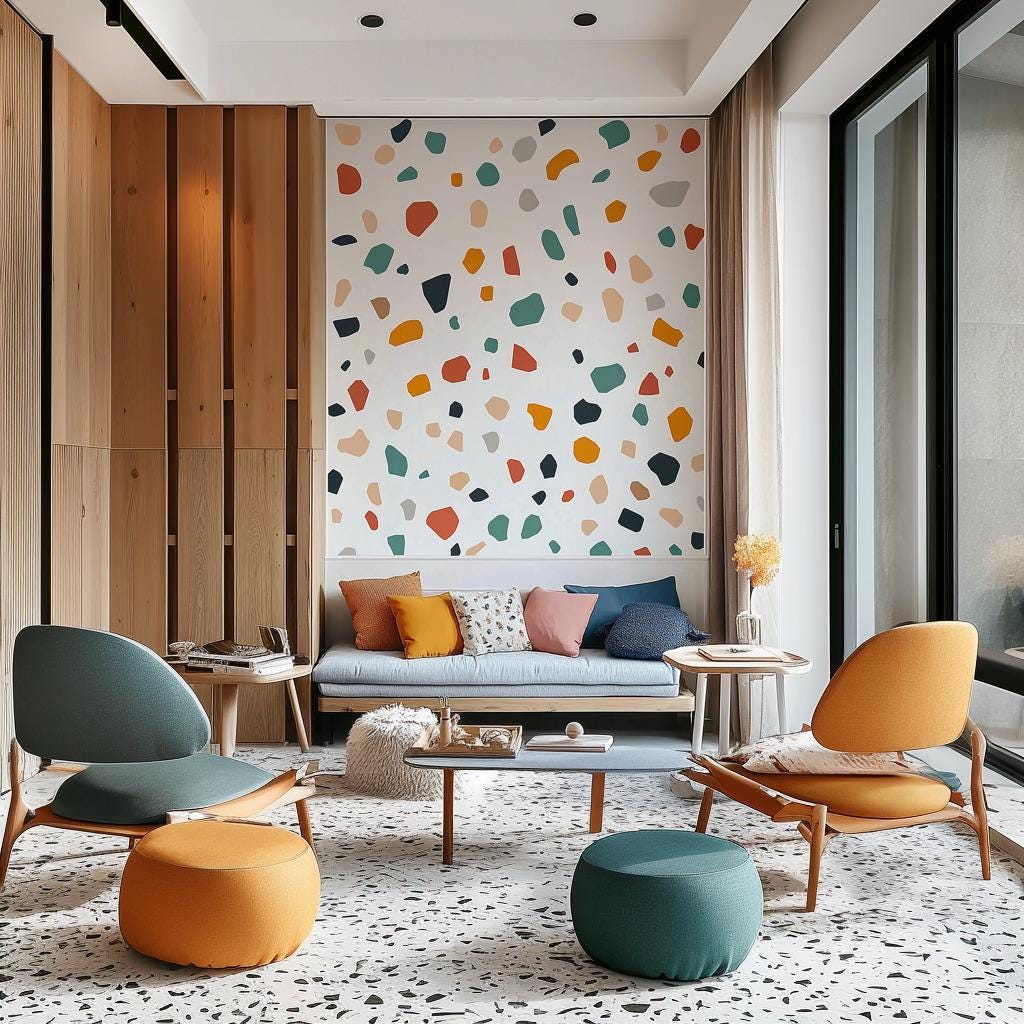 Terrazzo Wall Stickers featuring abstract boho shapes and dots