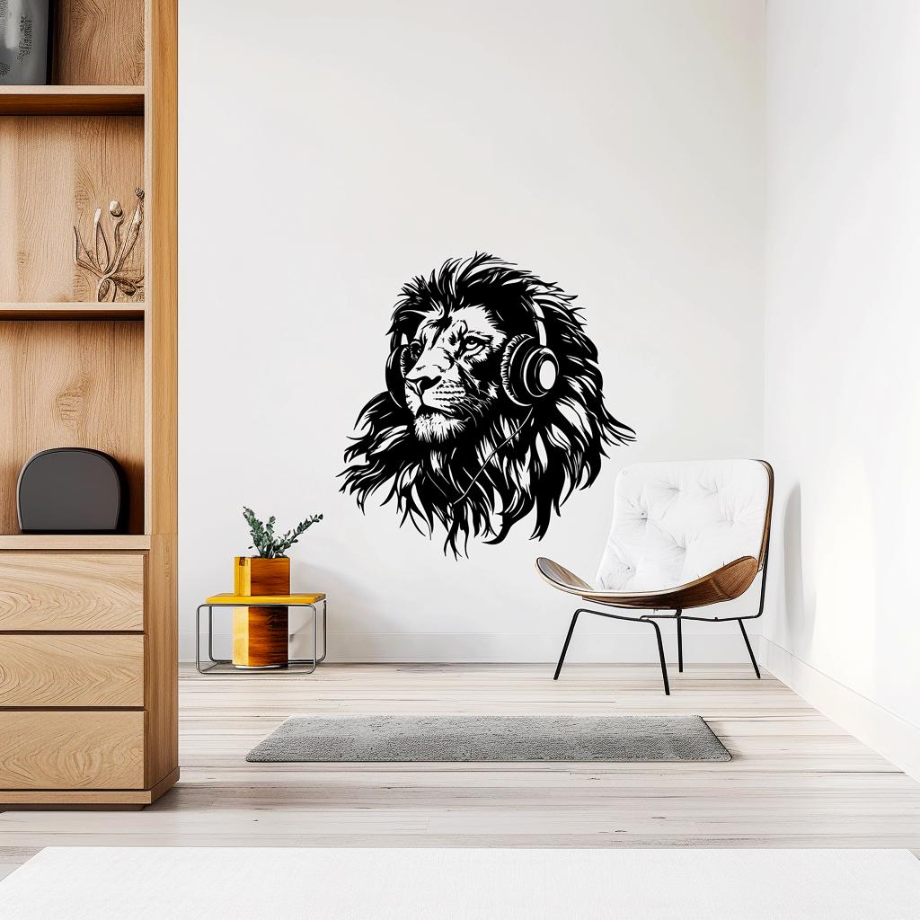 Printed vinyl decal artwork showing the lion wearing headphones in the artwork shown in the product gallery