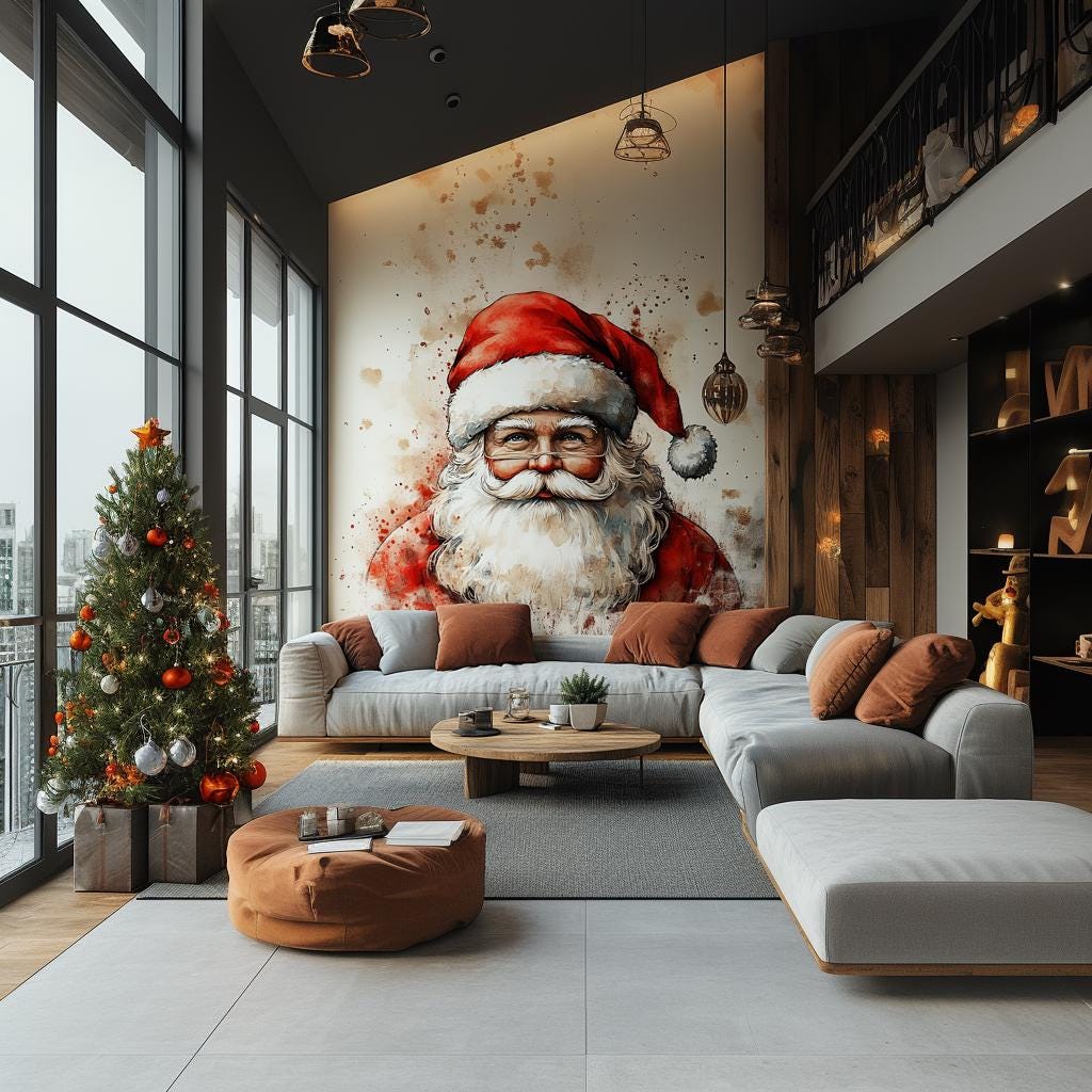 Classic Santa Claus Wall Decal featuring red tones Christmas wall decal