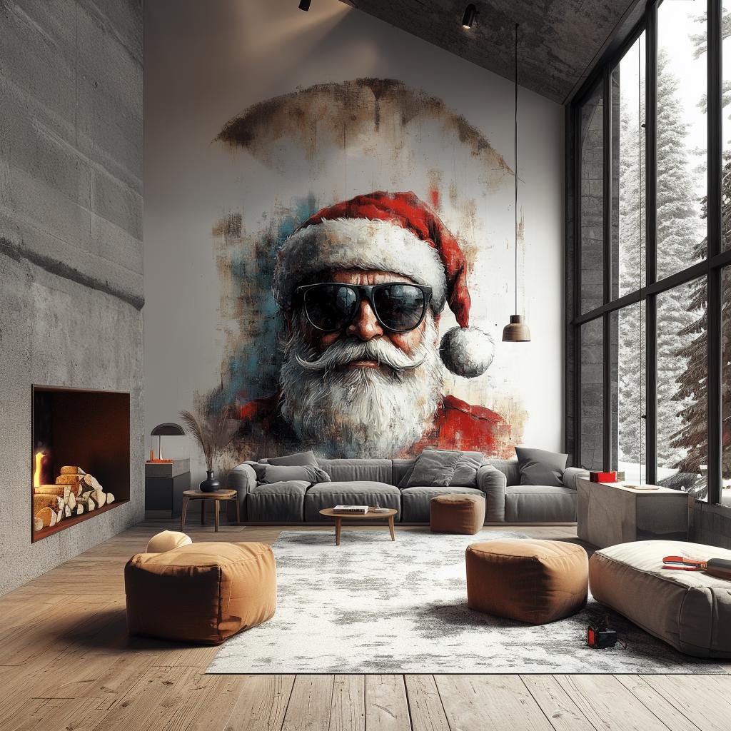 Cool Santa Claus Wall Decal featuring dark sunglasses and rugged texture Christmas wall decal for seasonal decoration in a