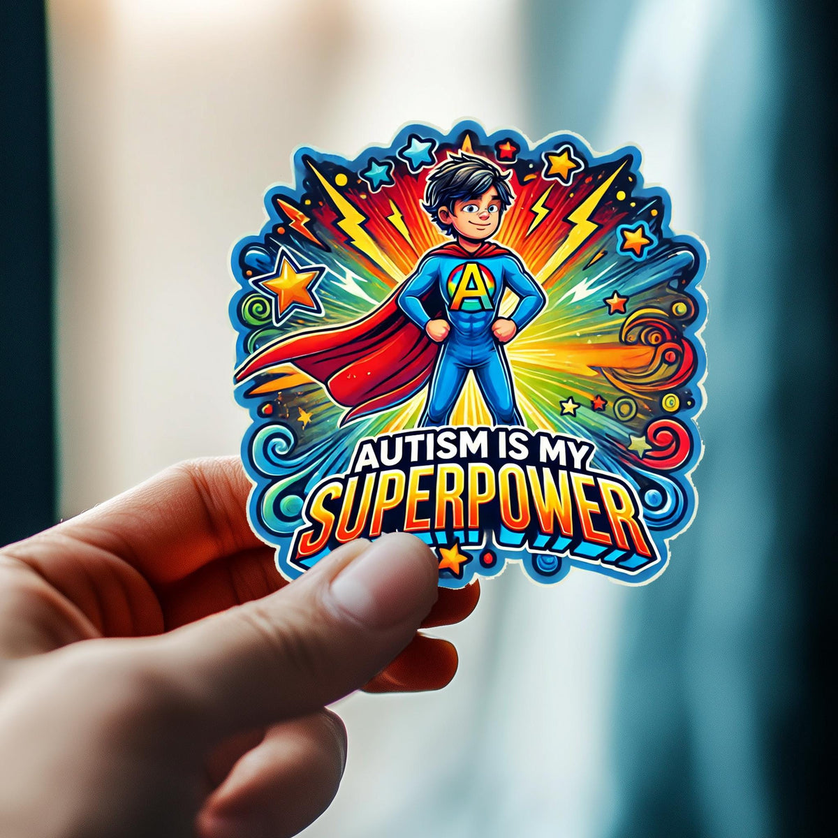Alternate product presentation of Autism Is My Superpower Sticker.