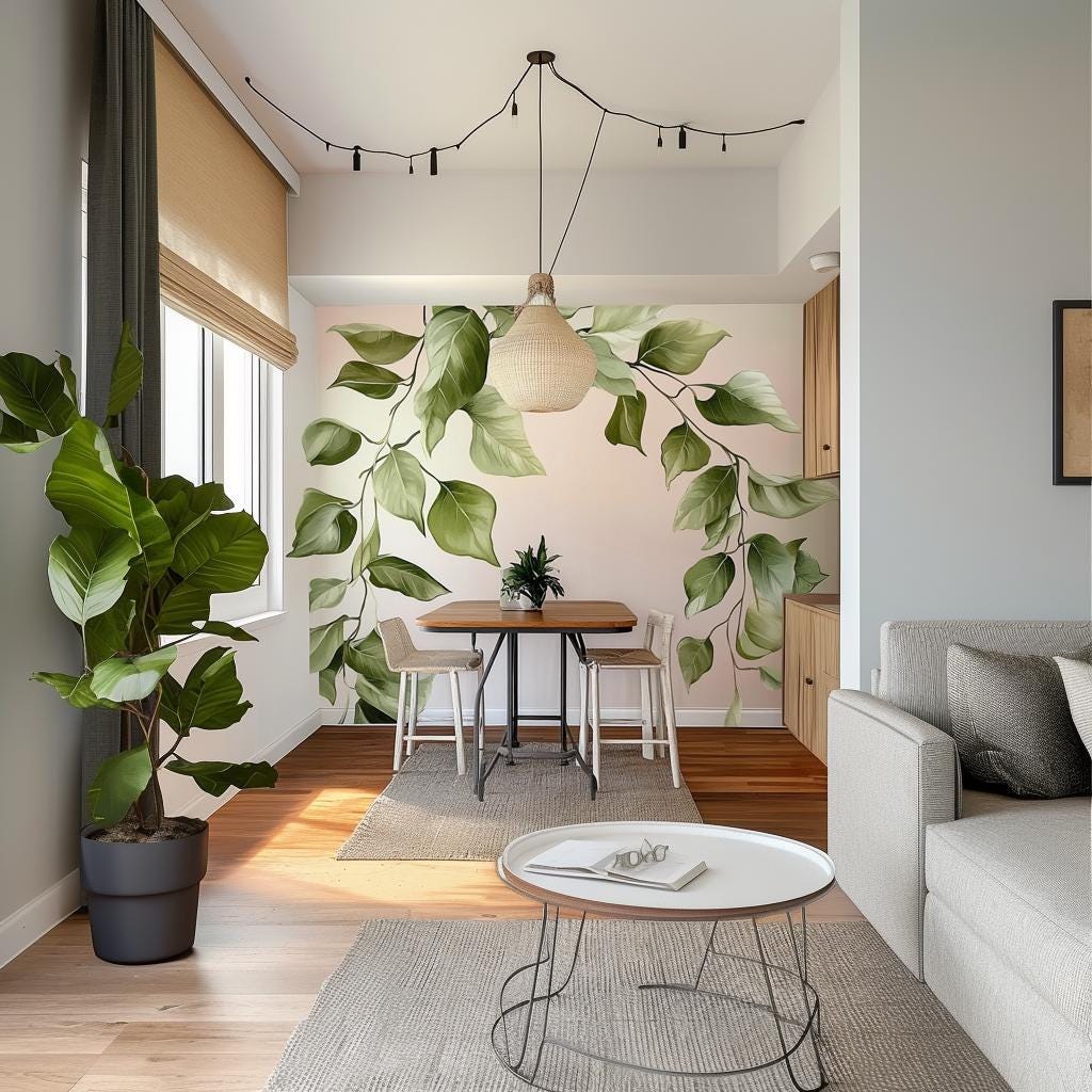 Cascading Green Leaf Wall Decal featuring a large cascading green leaf design