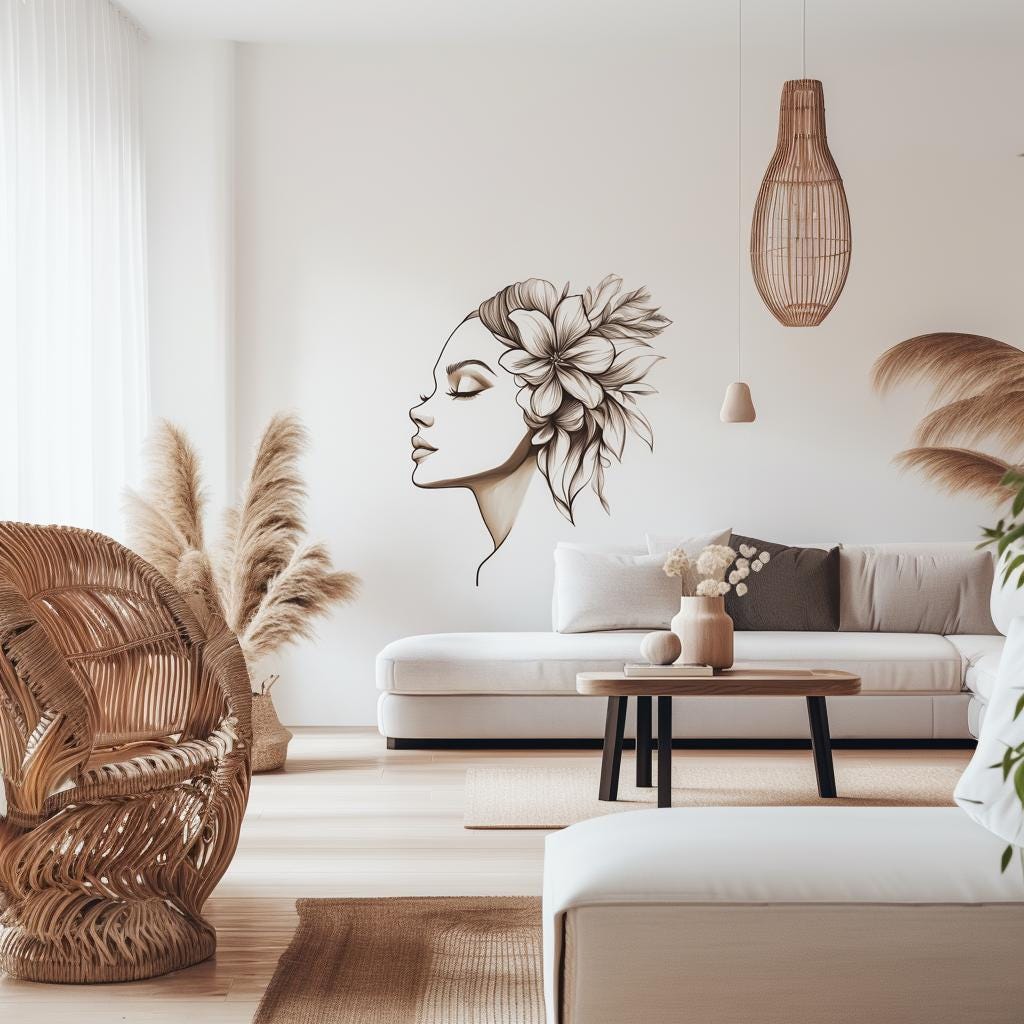 Printed vinyl decal artwork showing the floral female profile and botanical silhouette composition shown in the product gallery