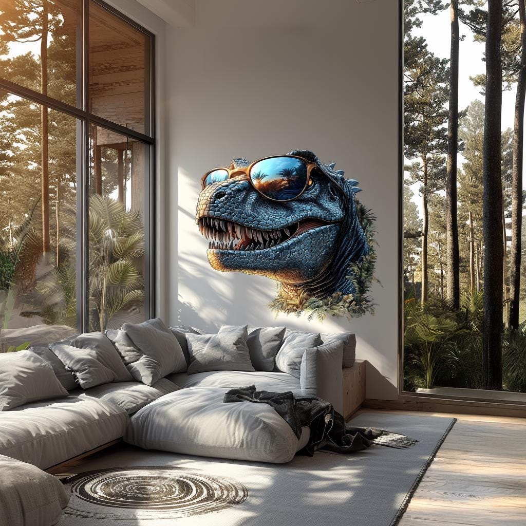 3D Cool Raptor Wall Decal with Sunglasses featuring sunglasses, Design 3